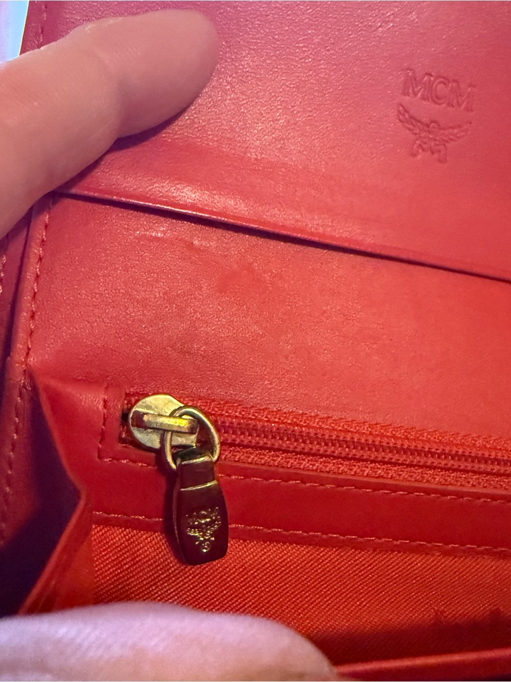 MCM Red Textured Leather Logo Plaque Wallet - Picture 10 of 12